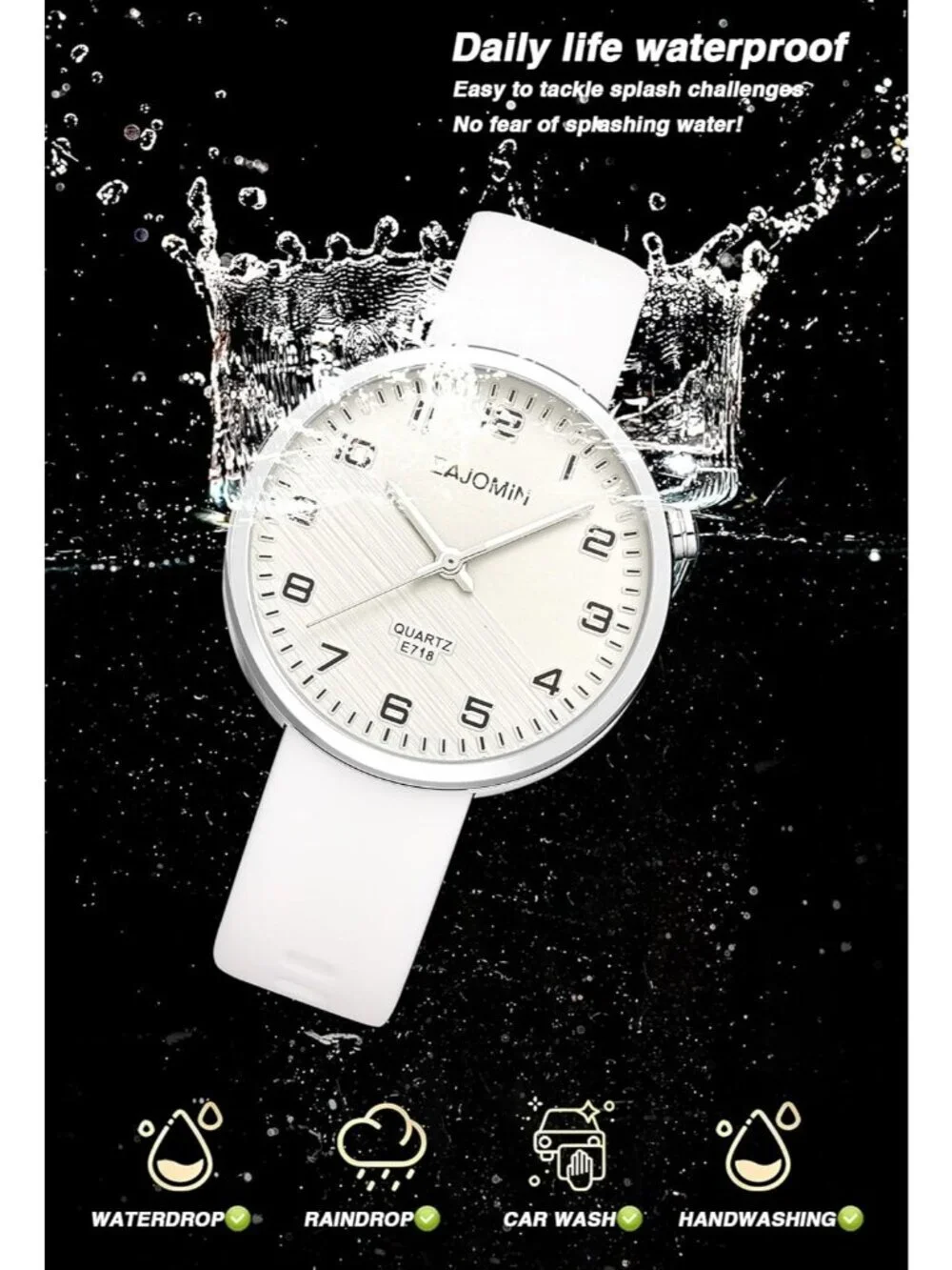 Women's White Analog Quartz Soft Silicone Band Easy Read Dial Waterproof Watch
